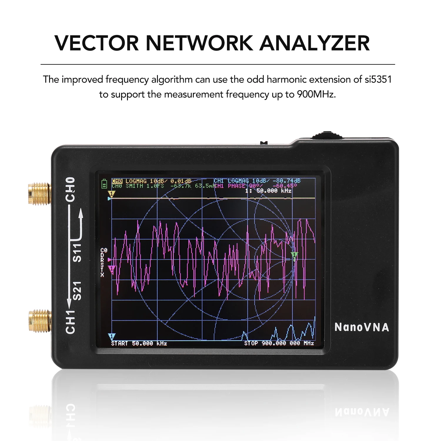 Vector Network Analyzer 50KHz-900MHz Digital Display Touching Screen Shortwave MF HF VHF UHF Antenna Standing Wave |