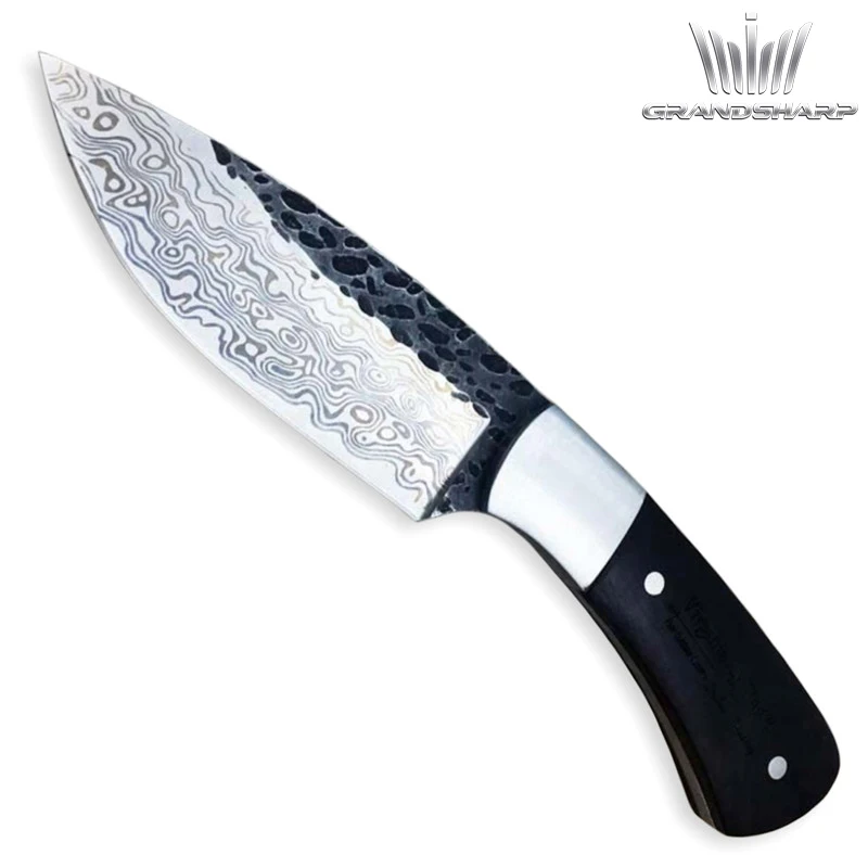 Охотничий нож с фиксированным лезвием Карманный дамасский узор для выживания на