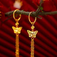 genuine 18k au750 gold drop earrings simple plum butterfly design for women tassel earrings fine jewelry 2021