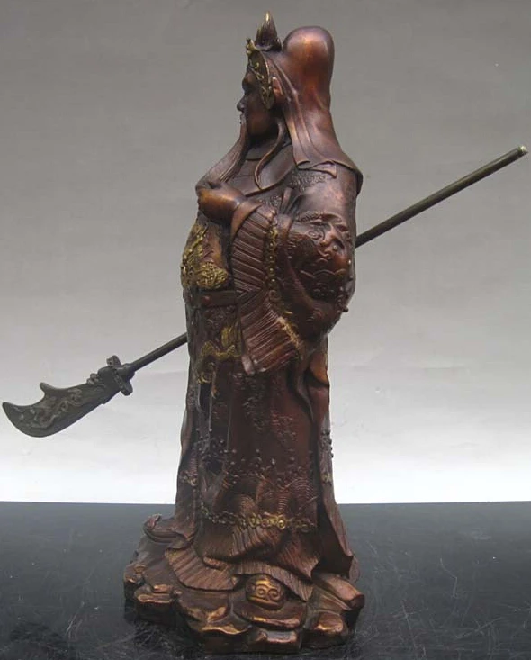 

14.2" Chinese Gilt Bronze 3 Kingdom Hero Warrior Guan Gong Guan Yu Statue