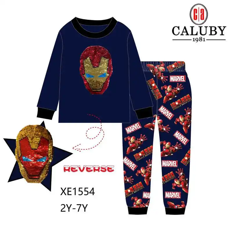 Оптовая продажа темно синие пижамные комплекты для мальчиков с изображением