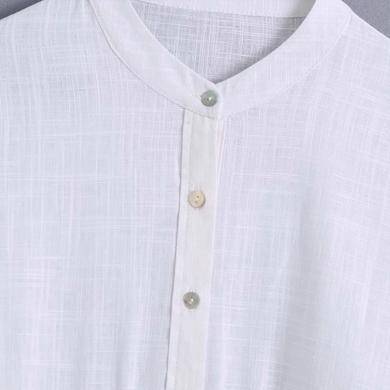 

WXWT Za Women White Loose Linen Shirt Long Sleeve O Neck 2021 Chic Female Solid Shirt Tops CC3338