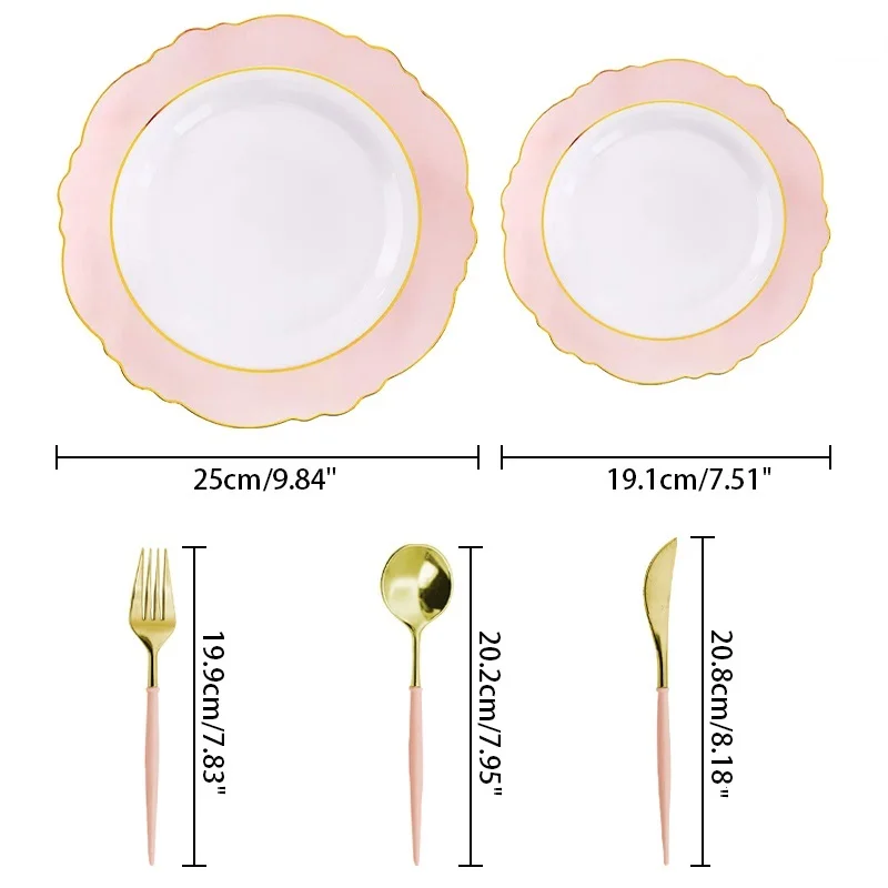 

25-75pcs Pink Gold Plastic Plates set Disposable Plastic Silverware Special for Bridal Shower Wedding Birthday Christmas Party