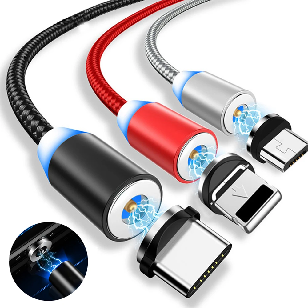 Jetjoy 360 ° Вращающийся Круглый Сильный магнитный светодиодный кабель Micro USB type C для быстрой зарядки нейлоновый Плетеный зарядный кабель для Android iPhone huawei