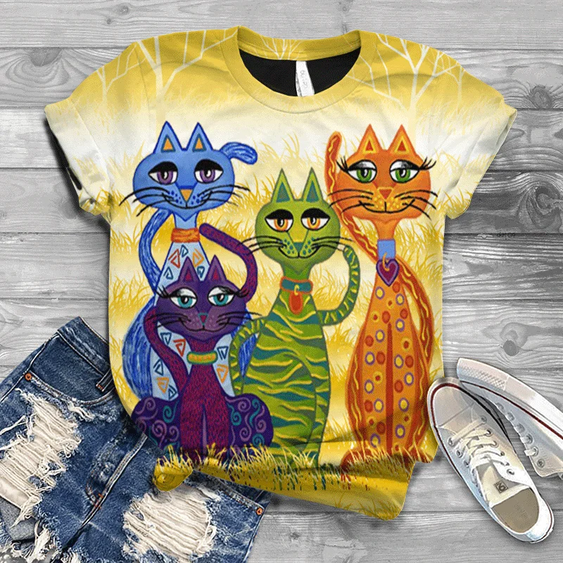 

2021 Original Multi-style Harajuku Ladies T-shirt Fashion Trend Print Ladies T-shirt Fashion Fun Cat Tiger Graphic
