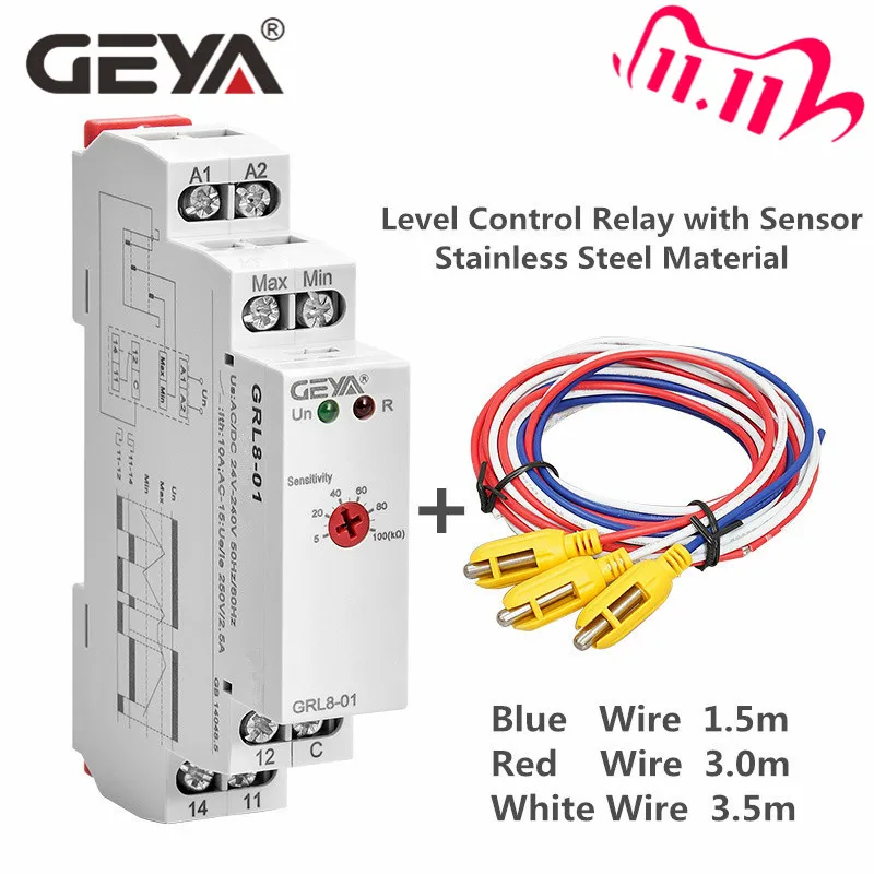Relé de Controle Água com Sensor Frete Grátis Geya Nível Inoxidável ac – Dc24v-240v Sensor Controle Grl8