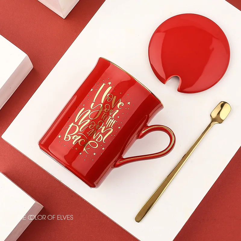 

Porcelain Cup with Lid Painted Gold Drawing Text Coffee Cup Home Water Cup Milk Cup Christmas Gift Cup Cute Coffee Mugs and Cups