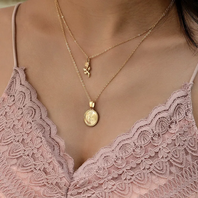 

Fashion Rose Flower Multilayer Clavicle Necklace for Women Birthday Present Party Jewelry