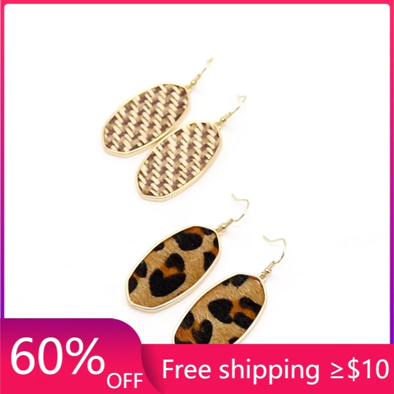 Модные овальные серьги с шестигранной соломенной тесьмой золотистого цвета