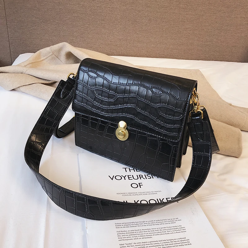 Crocodile Black Винтажная модная женская квадратная сумка Новая высококачественная женская дизайнерская сумка из искусственной кожи с замком большая сумка через плечо - Цвет: Crocodile Black