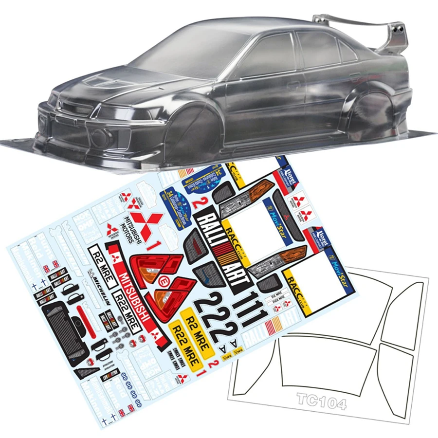 

Team C TC104 Mitsubishi Lancer, игрушечный автомобиль, прозрачный корпус с красочной наклейкой 190 мм для масштаба 1/10 на дороге, радиоуправляемая модель ав...