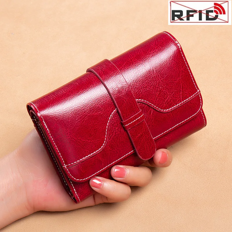 

Женский кошелек из натуральной кожи, короткий бумажник с защитой от кражи и RFID-защитой, кредитница с кармашком для мелочи, модные кошельки д...