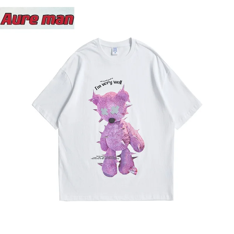 

Men's Clothing | 2021 Spring and Summer New Street Cool Fashion Brand Reflective Printed Bear Loose Short Sleeve T-shirt