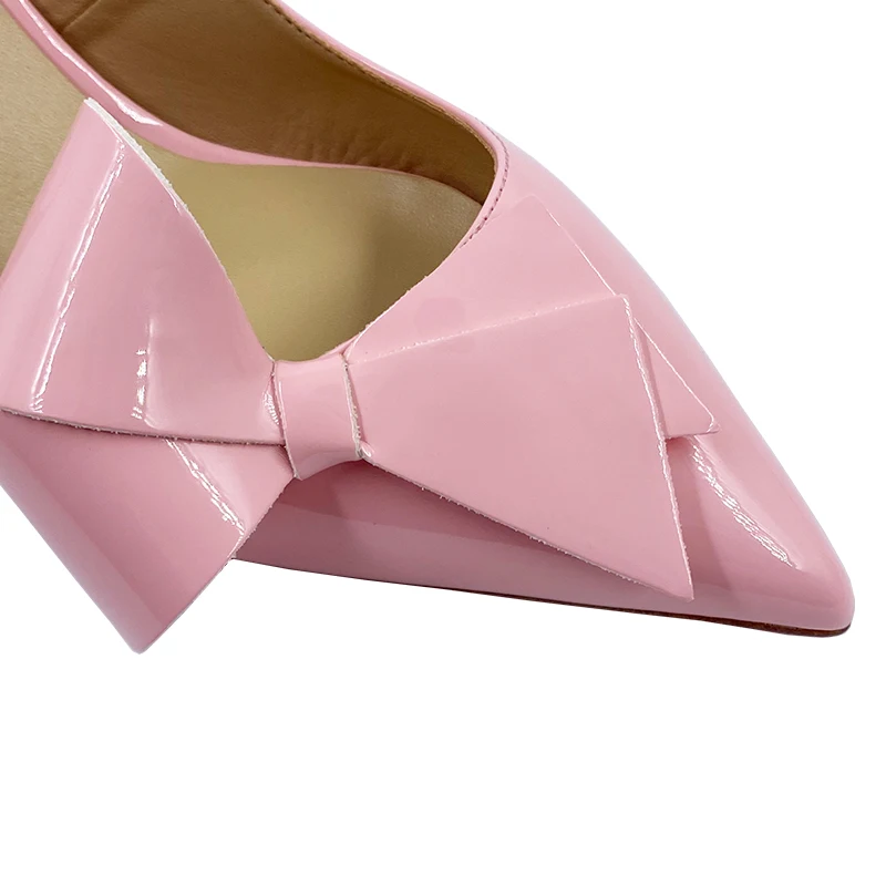 Size 34-45 Solid Color Patent Leather Big Bow-Tie Pointy Toe Elegant Slingback Women High Heels Sandals Shoes