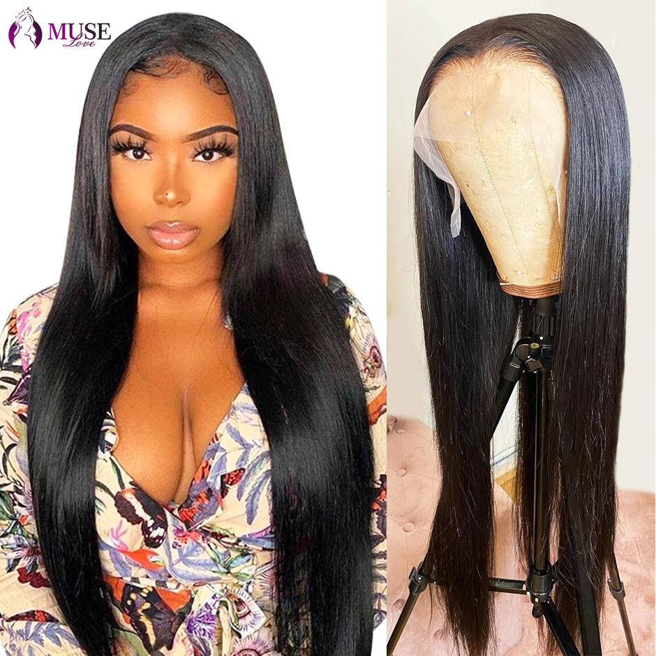 MUSE LOVE Straight Lace Part Wigs Preplucked Straight Human Hair Wigs 13*1 Transparent Lace Front Human Hair Wig For Black Women