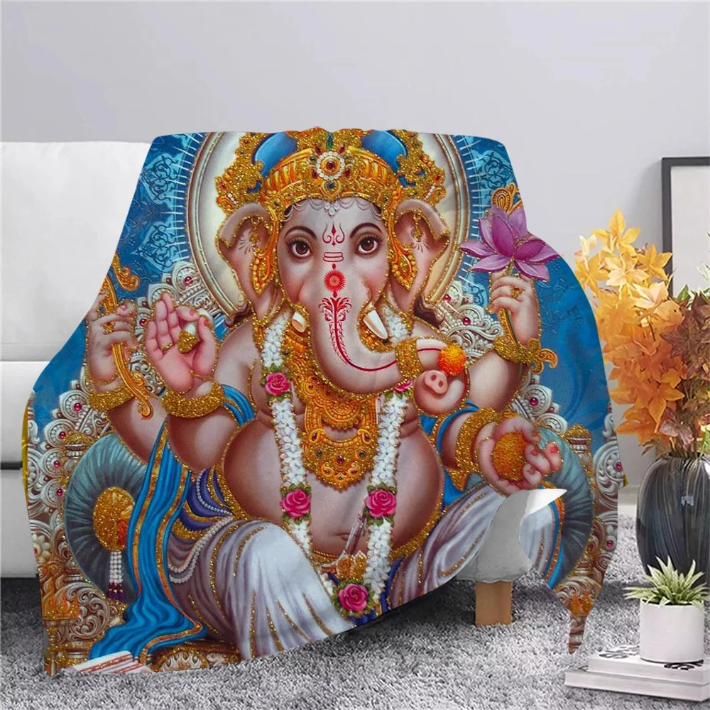 

CLOOCL God of Wisdom Ganeshas Flannel Blanket 3D Printed Throw Blanket Dreamlike Style Office Nap Blankets Picnic Blankets