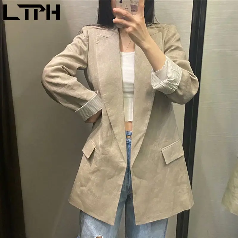 LTPH rizado diseño de funda de las mujeres casuales ningún botón Cardigan chaquetas y abrigos ropa de mujer traje de abrigo de Primavera de 2021 nuevo