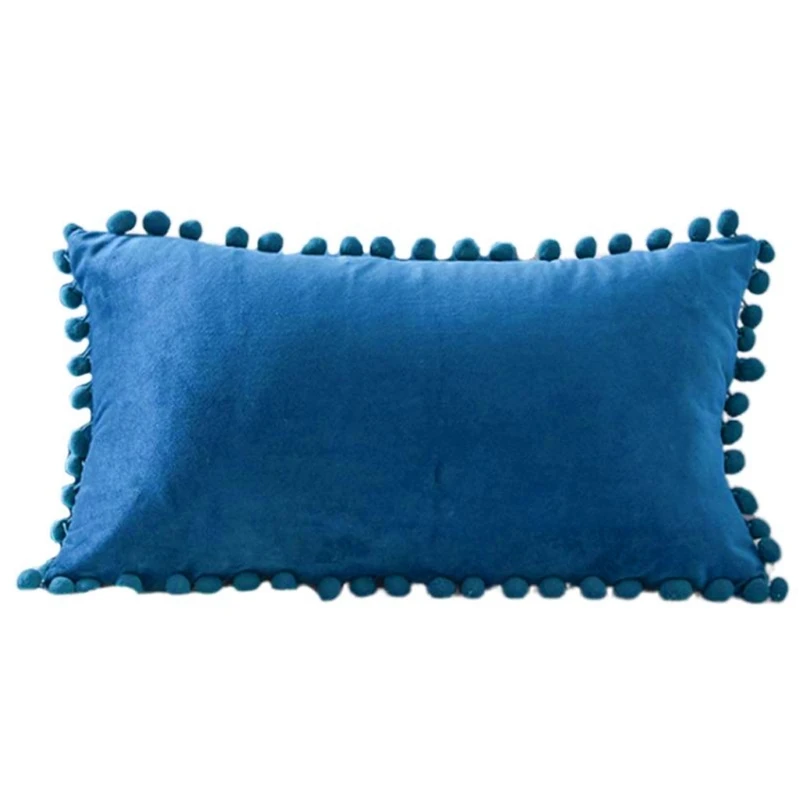 Nordic Style Velvet Lumbar Waist Throw Pillow Cover with Pom Simple Solid Color Decorative Rectangle Cushion Case | Дом и сад