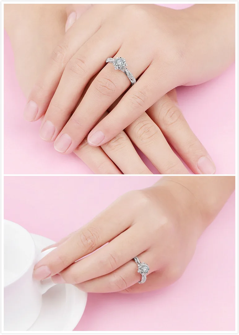 Настоящее Серебро S925 пробы кольцо с натуральным бриллиантом женское тонкое