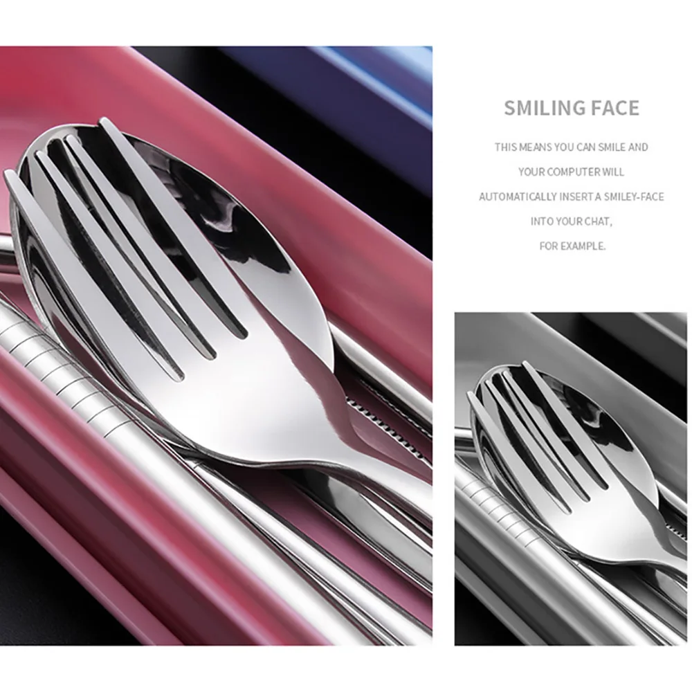 7 шт. Портативный Путешествия Посуда Набор Нержавеющая сталь набор столовых