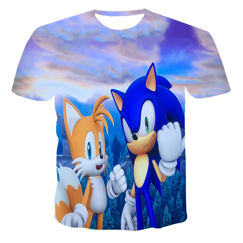 

2021 Summer New Sonic 3D Printing Polyester Funny Anime Short-Sleeved T-Shirt