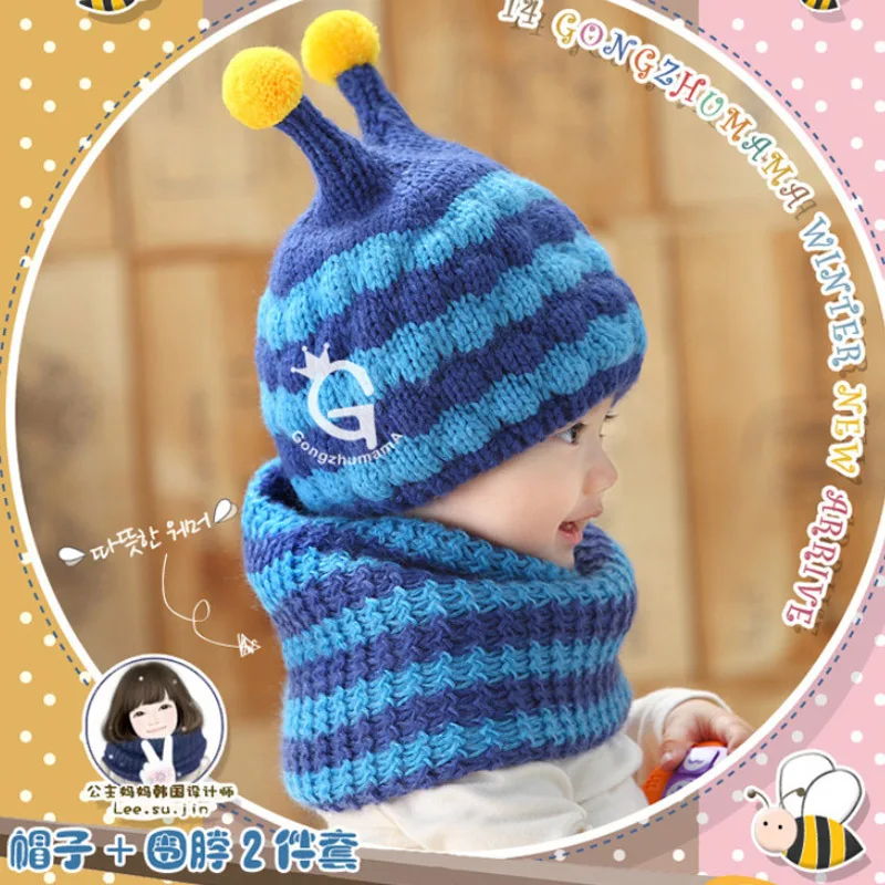 Детский свитер с изображением пчелы Шапка Сезон осень-зима Вязаная шапка шарф 2