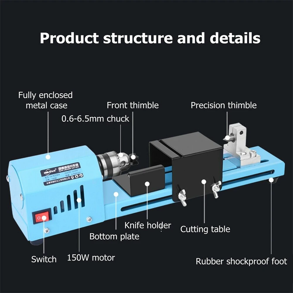 

150W Polishing Woodworking Machine Tool Multifunction Mini DIY Professional Portable Wood Lathe Drill Bead Cutting Home Durable