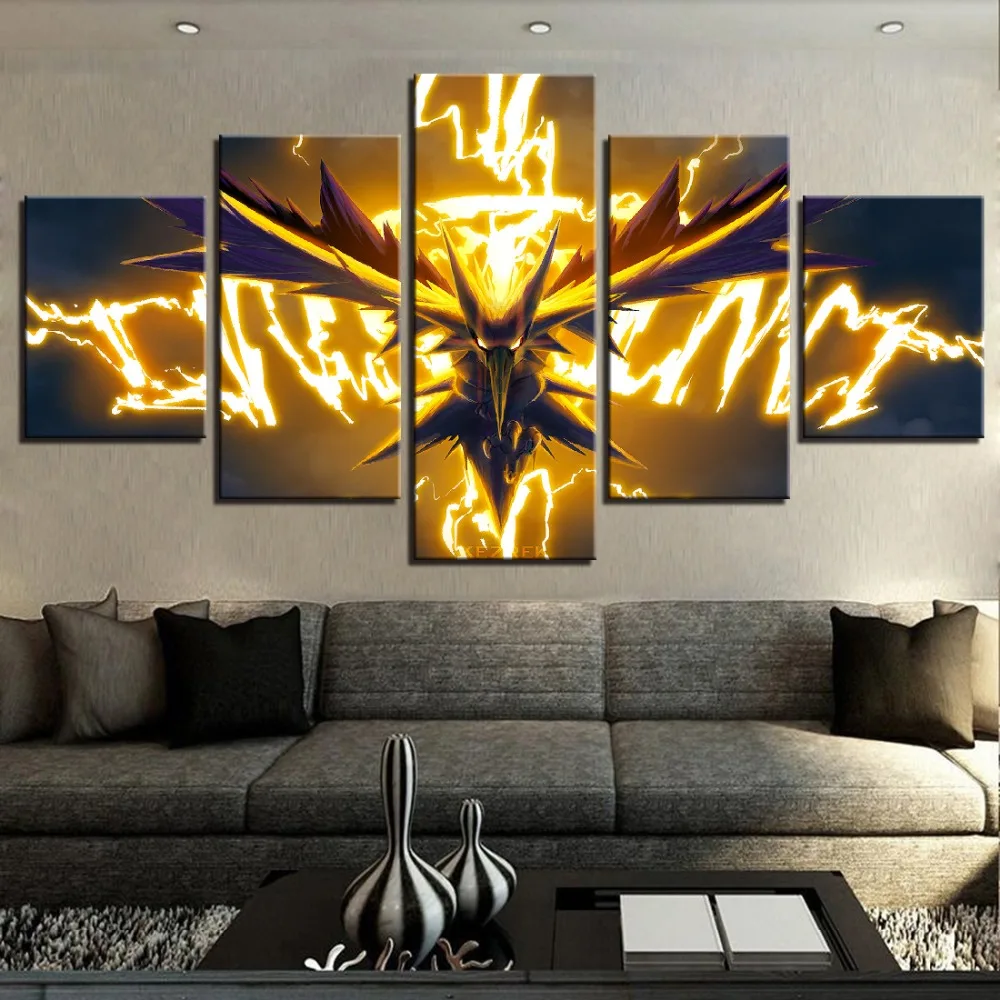 

Home Decor Painting On Canvas Printed 5 Pieces Animation Pokemon Poster Dragon Spirit Modular Wall Art For Living Room