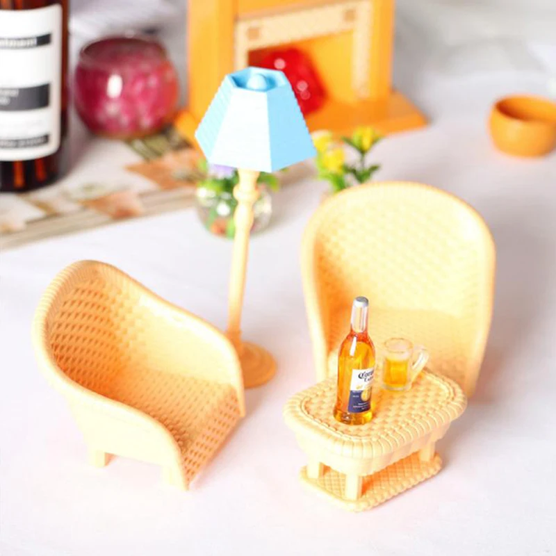 

6Pcs/Set 1:12 Dollhouse Miniature Living Room Furniture Chairs Lamp Tea Table Doll House Accessories