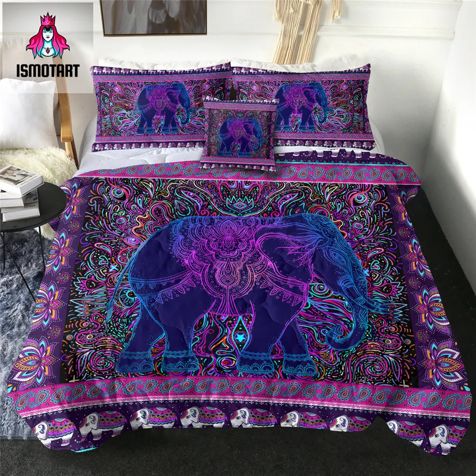 

Elephant by Ismot Esha Summer Quilt Set Hippie Thin Duvet Boho Bedding Psychedelic Air-conditioning Comforter Bedspreads 4pcs