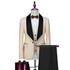 Новое поступление 2021, мужские смокинги для жениха на одной пуговице, с отворотом, мужские костюмы, лучший блейзер для свадьбывыпускного вечера (пиджак + брюки + жилет)