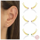 Aide 925 пробы серебро Longhorn в форме сердца, серьги со шпилькой, для Для женщин зеленый фиолетовый красный циркон стержня уха линия уха, головные уборы, хорошее ювелирное изделие