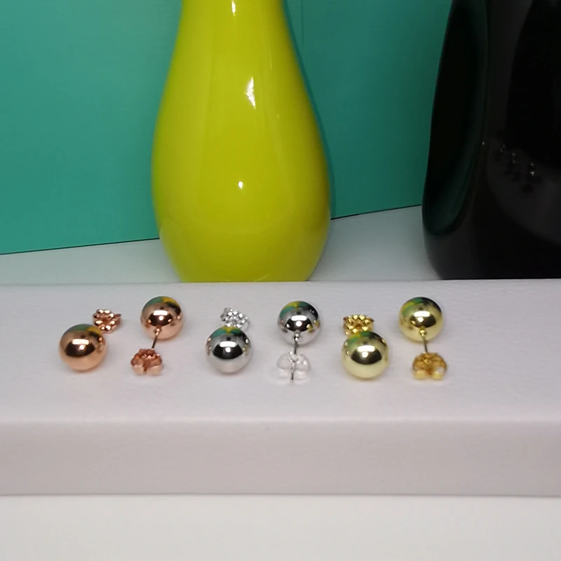 

Original Ladies Classic Elegant Glossy Round Bead Earrings S925 Sterling Silver High Quality Jewelry Logo Exquisite Gift