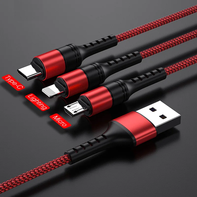 

5A 3 in 1 Data USB Cable Fast Charger Charging Cable For iPhone Android Phone Type C Xiaomi Huawei Samsung iPad Charger Cable