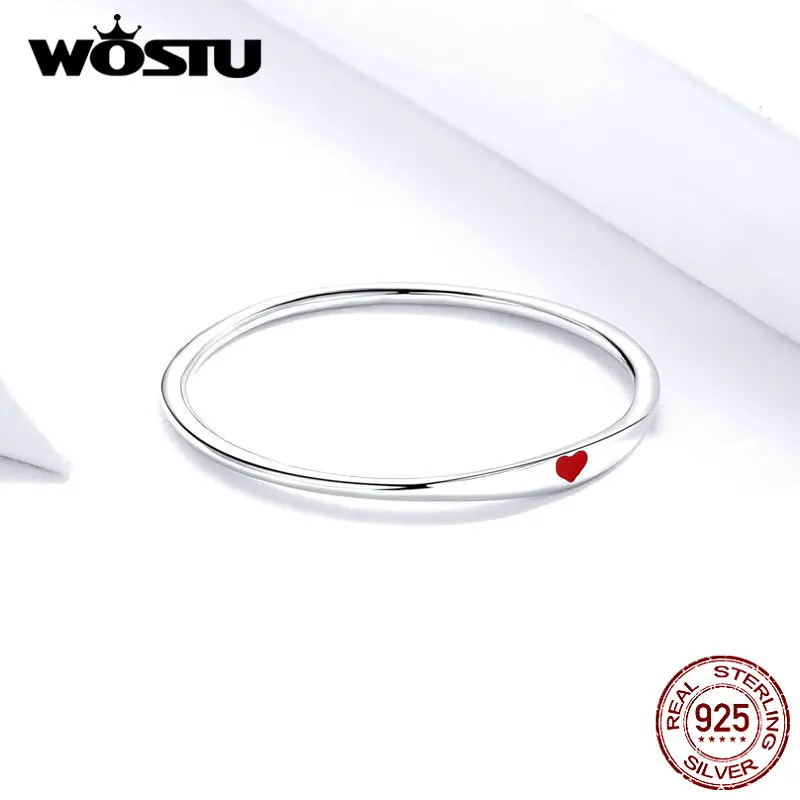 WOSTU 925 пробы Серебряное красное сердце стекируемые обручальные кольца для женщин модное серебряное 925 Ювелирное кольцо FIR620