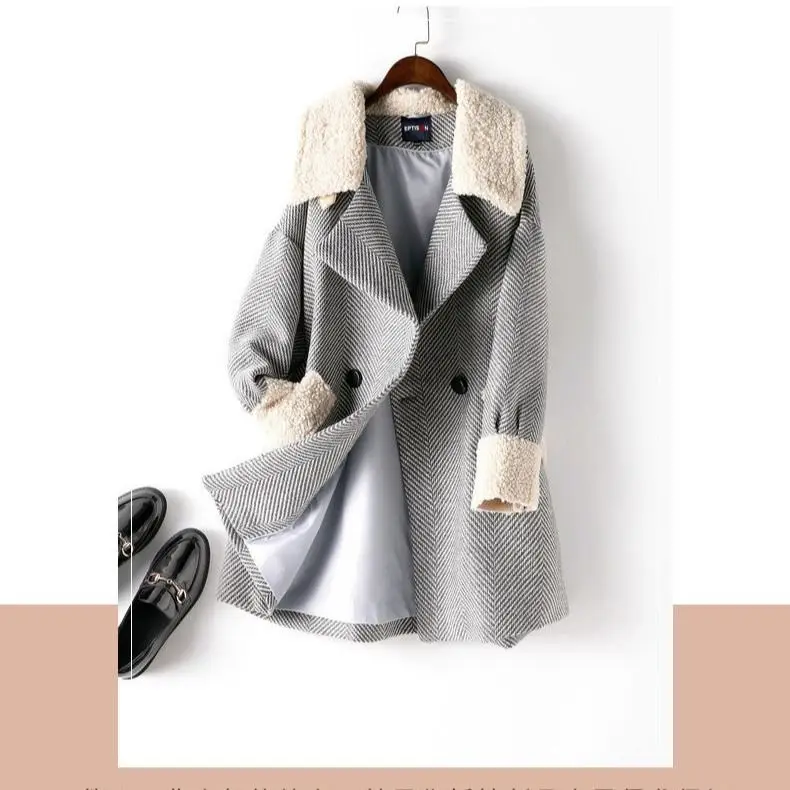 

Coat Women Winter 2020 New Korean Coat Faux Wool Lamb Woolen Coat Female Autumn Loose Long Coat Thickened Plus Velvet Coat