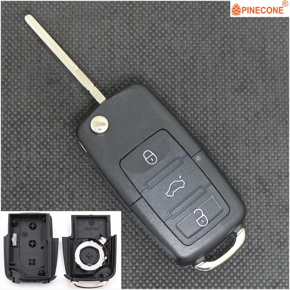 

PINECONE for Volkswagen Vw Jetta Golf Passat B5 B6 Beetle Polo Bora Caddy MK5 Skoda 3 Button HU66 Replace Car Key Fob Shell Case