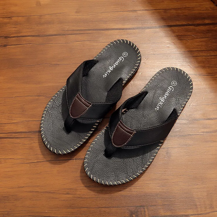 Тапочки из искусственной кожи пляжные вьетнамки Дышащие Модные шлепанцы для