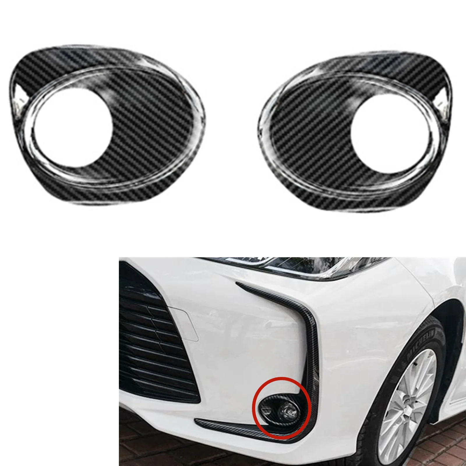 

Front Fog Light Cover Trim For Toyota Corolla 2019-2021 Carbon Fiber Look/Silver Chrome Bumper Intake Lamp Frame Moulding Strip