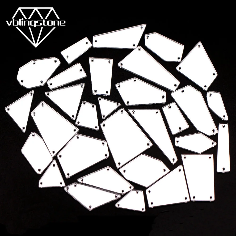 30 шт. смешанные формы пришитое зеркало со стразами пришивное Кристальное плоское