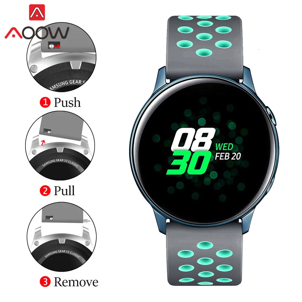 20 мм силиконовый ремешок для часов samsung Galaxy Watch Active 42 мм gear S2 Amazfit bip дышащие отверстия резиновый браслет ремешок