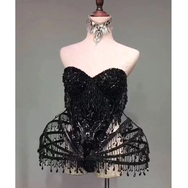 Sexy Crystal beads Bodysuit Dress Stage Performance Bling Dresses Dance Wear Nightclub Shining Costume Outfit drag queen costume |