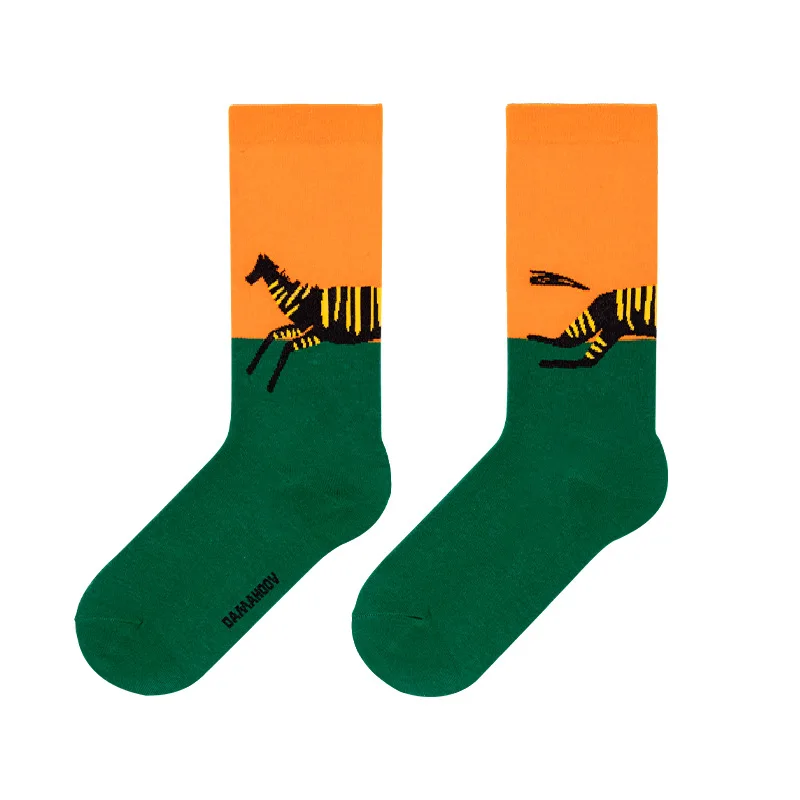 

Medium tube socks autumn and winter contrast color animal series cotton socks fashion personality men's socks couple socks