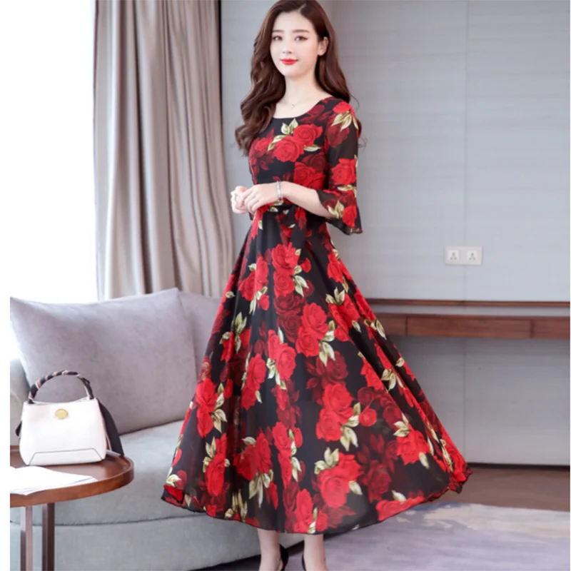 Женское длинное платье летнее пляжное трапециевидной формы с пятиконечными