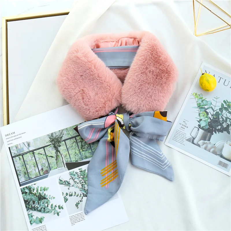 Простой Длинный шелковый шарф женский элегантный роскошный меховой воротник