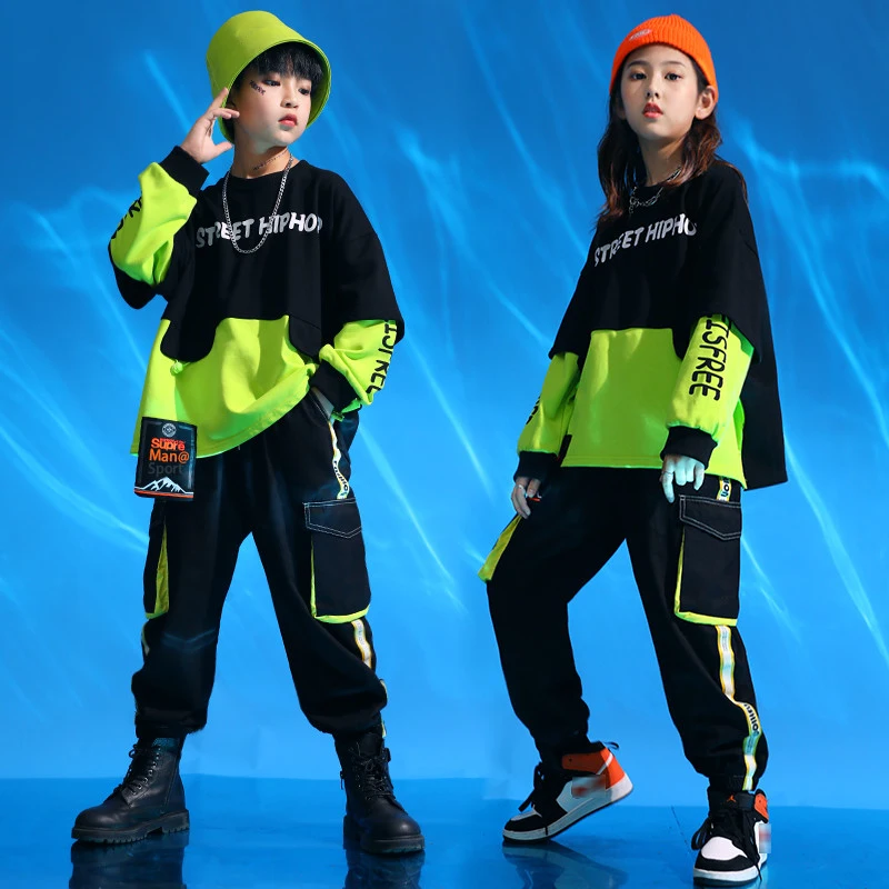 

Свитшот для мальчиков и девочек, повседневные черные брюки в стиле хип-хоп для уличного танца, одежда для бальных танцев, BL7490