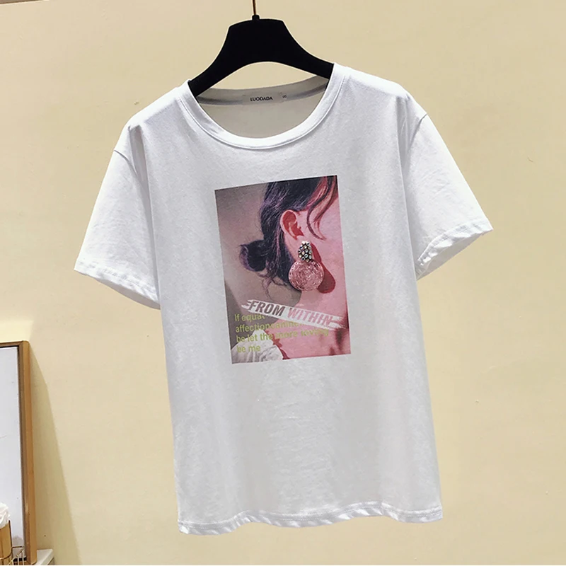 Милая летняя одежда для девочек с буквенным принтом футболки женщин коротким