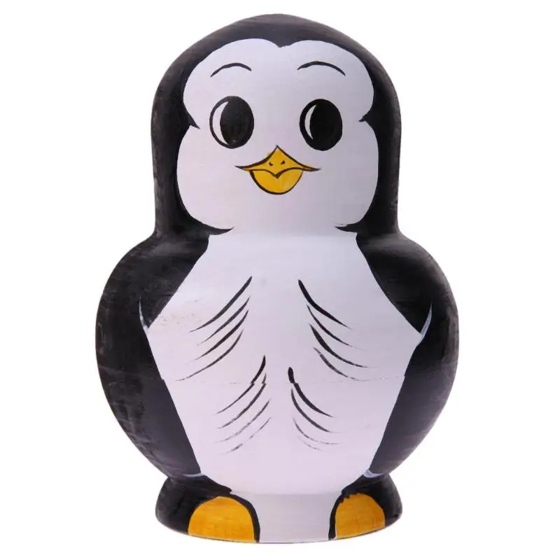 

Nesting Wooden Doll Toys Penguin Pattern Russian Matryoshka Dolls DIY Embryos Russian Nesting Toy Kids Learning Painting Toys