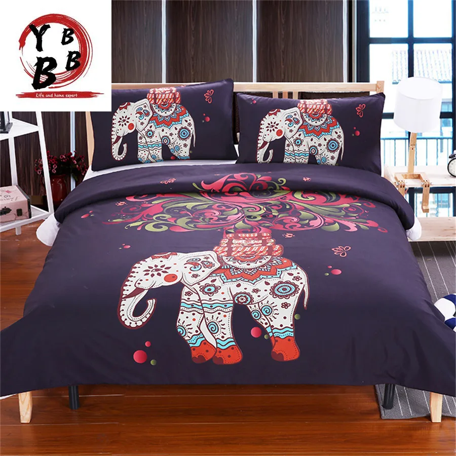 

3D Elephant Bedding Set Colorful Printed 3pcs Duvet Cover Pillow Case set Twin Full Queen King size Indian Bohemia bedclothes