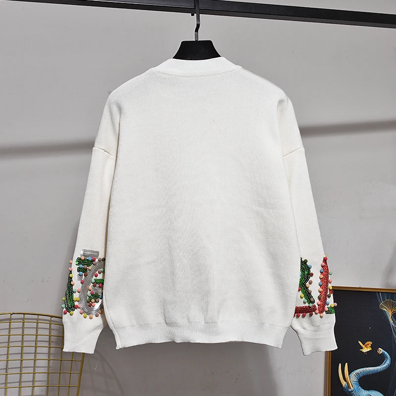 Модный белый вязаный спортивный костюм женский свитер с буквами ручной работы и